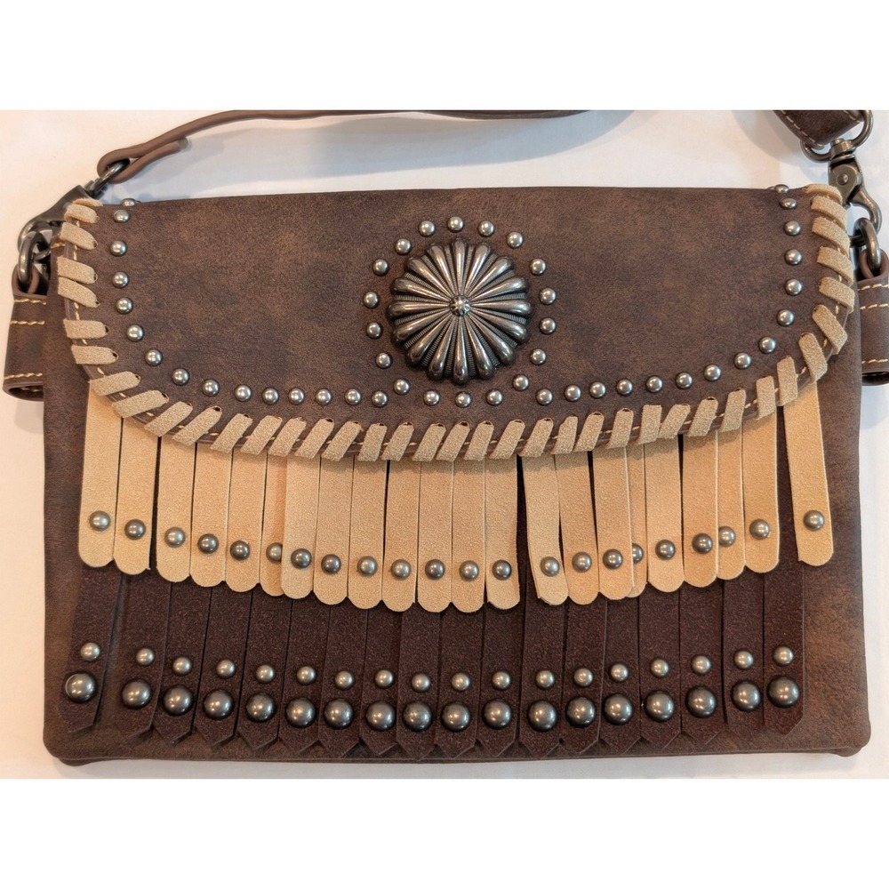 Montana West Western Crossbody Bag Studded Concho Fringe Boho Faux Seude Purse - Picture 2 of 16